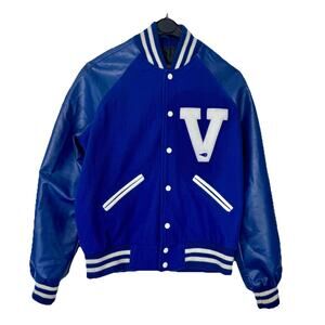 Varsity Jacket Bomber S Blue/White Melton Wool Letterman V Cheerleader Megaphone